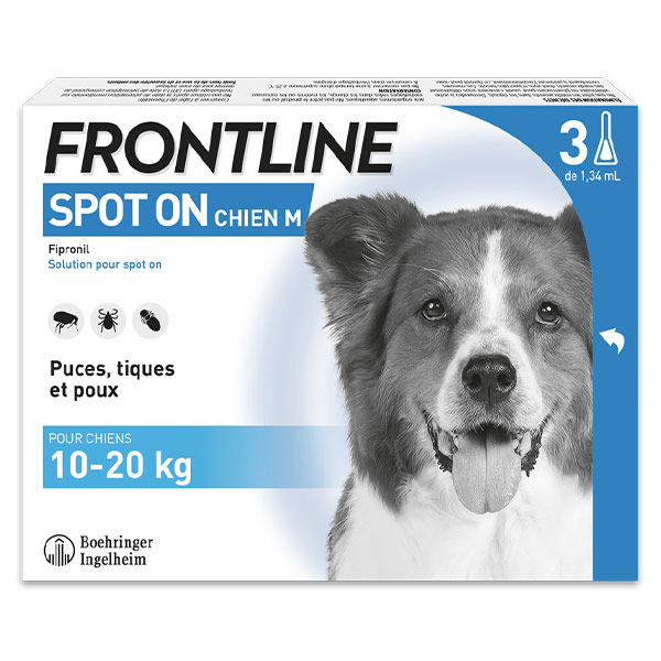 Spot On chien - Anti-puces anti-tiques pour chien M 10-20kg - 3 pipettes