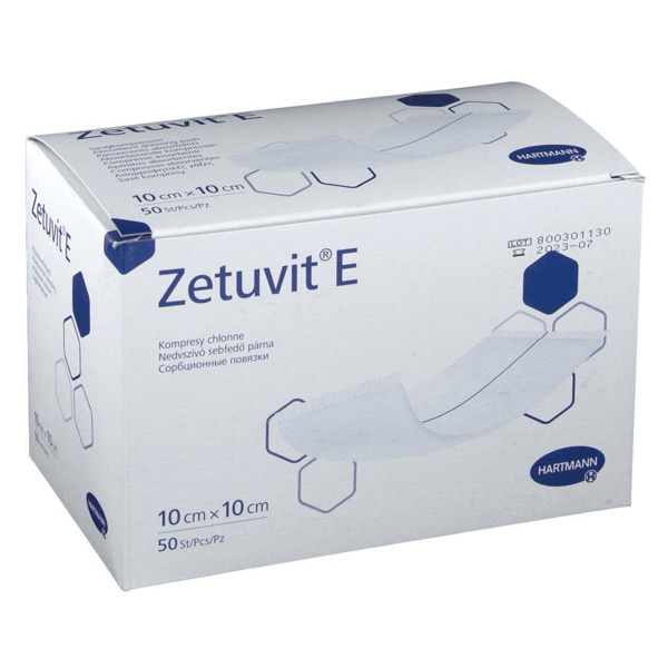 Zetuvit-E Pansement Absorbant Américain Non Stérile avec Dos Hydrophobe 10 x 10cm 50 unités