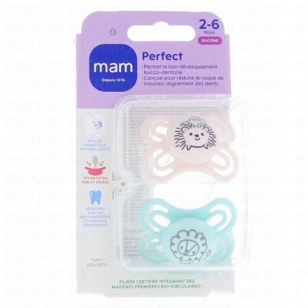 Sucettes 2-6 mois perfect silicone beige / bleu / vert