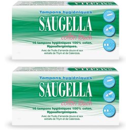 - Cotton Touch - Tampons Hygiéniques sans Applicateur - Flux Légers- 100% Coton - Hypoallergéniques, Confort et Sécurité - Enrichis en Thymol et en Huile d'Amande Douce - Pack de 16