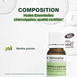 Pranarôm - Menthe Poivrée Bio - Huile Essentielle Chémotypée - Digestion & Hygiène Buccale - 100 % Pure Et Naturelle - Hect - 10 ml