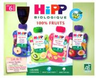 100% Fruits dès 6 Mois Bio 8 Gourdes - Boîte 8 gourdes de 90 g