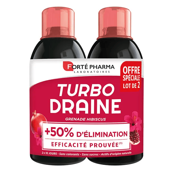TurboDraine Draineur Minceur Elimination Grenade Hibicus 2x500ml