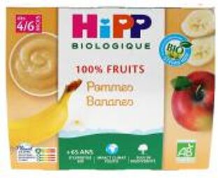 100% Fruits Pommes Bananes 4/6 Mois Bio 4 pots x 100 g - Carton 4 pots de 100 g