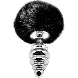 Anal Pleasure Plug Spirale Métal Pompon Noir Taille M 1ut