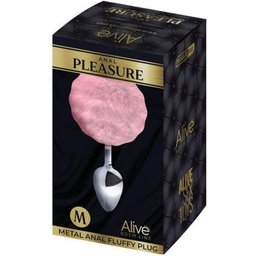 Anal Pleasure Plug Lisse Métal Pompon Rose Taille M 1ut