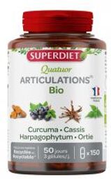 Quatuor Curcuma Articulations Bio Curcuma Cassis Harpagophytum Ortie - 150 Gélules - Boîte plastique 150 gélules