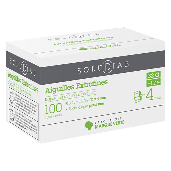 Soludiab Aiguille Ultrafine pour Stylo Injecteur d'Insuline 4mm 32G 100 unités
