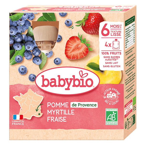 Gourdes Pomme de Provence Myrtille Fraise +6m Bio 4 x 90g