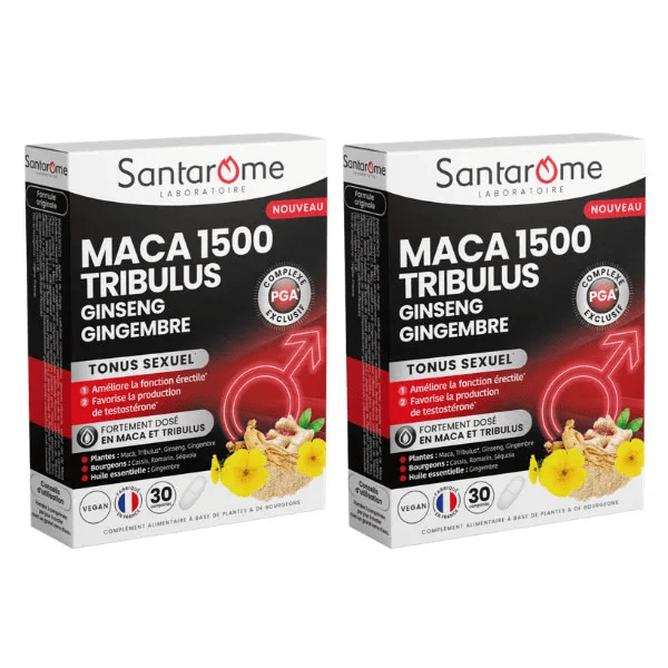 Santarome Maca 1500 Tribulus Ginseng Gingembre Lot de 2 x 30 comprimés