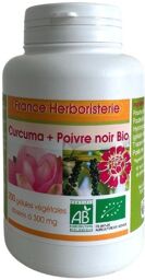 GELULES CURCUMA + POIVRE NOIR BIO 200 gélules dosées à 300mg.