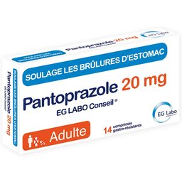 Pantoprazole EG Labo Conseil 20 mg - pour reflux et remontés acides - Boîte 14 comprimés