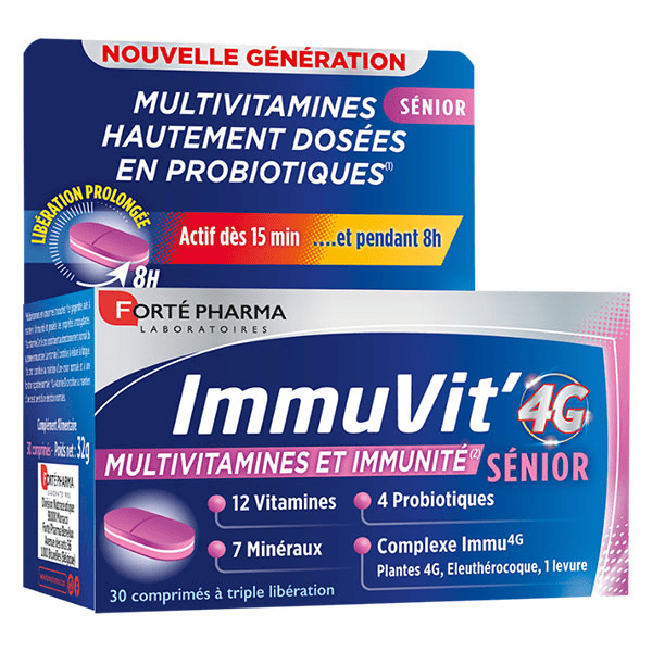 Immuvit'4G Sénior Vitamine C Magnesium Guarana 30 comprimés
