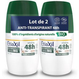 - Déodorant Anti-transpirant Végétal - Transpiration Modérée - Certifié Bio - Aisselles - 48h - Parfum Coco - Roll On - 50 ml - Lot de 2