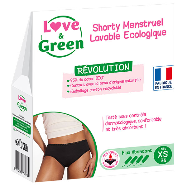 Shorty Menstruel Lavable Ecologique Taille 36 Flux Abondant