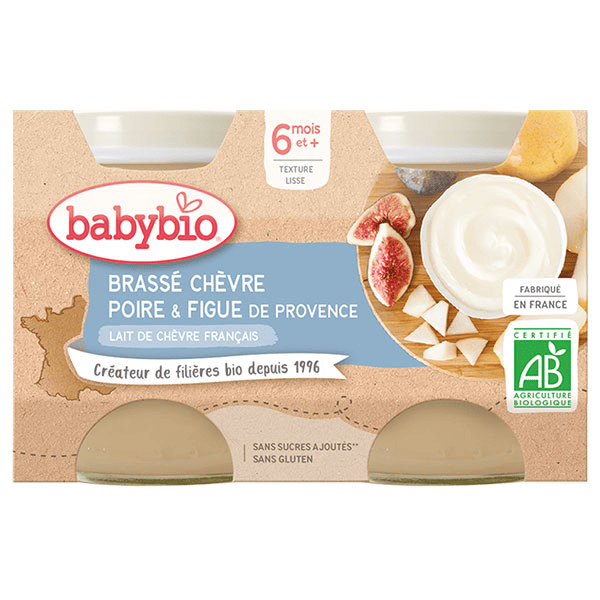 Desserts Lactés Pot Brassé au Lait de Chèvre Poire Figue +6m Bio 2 x 130g