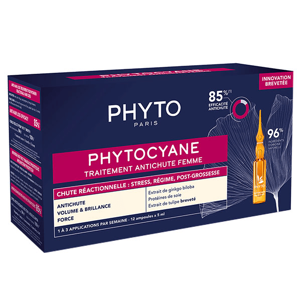 PhytoCyane Traitement AntiChute Femme Chute Réactionnelle 12 ampoules