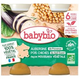 Aubergine Pois Chiches Moussaka Végétale 6M+ Bio 2x200 g