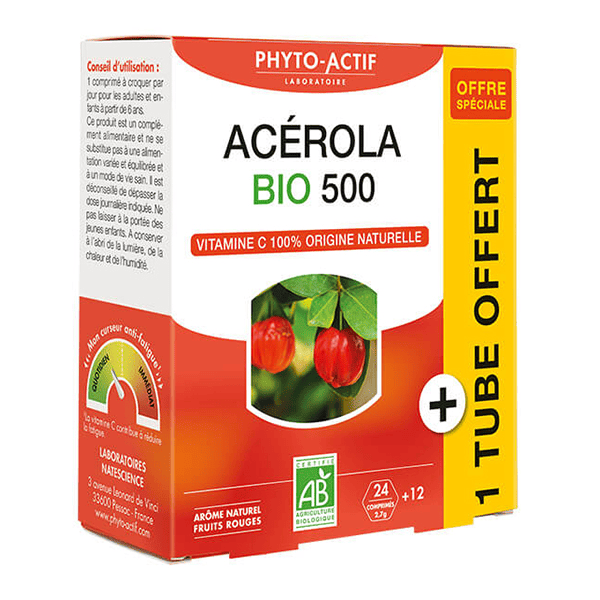 Acérola 500 Bio 24 comprimés + 12 offerts