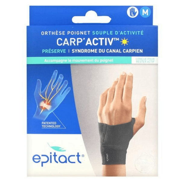 Carp'Activ Orthèse Poignet Gauche Souple d'Activité Préserve Syndrome du Canal Carpien Gauche Taille M 1 unité