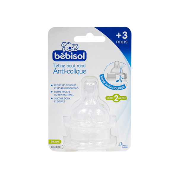 Tétine Bout Rond Anti Colique +3m Débit 2 Moyen Lot de 2