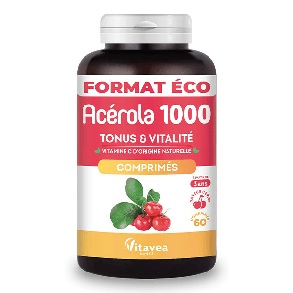 Acérola 1000 Vitamine C Goût Cerise 60 comprimés à croquer