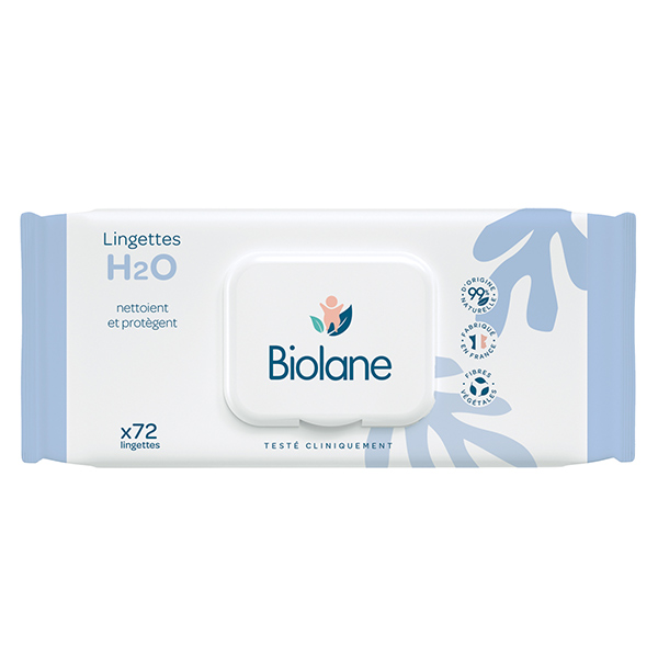 - Lingettes nettoyantes H2O à l'eau pour bébé - 72 lingettes épaisses