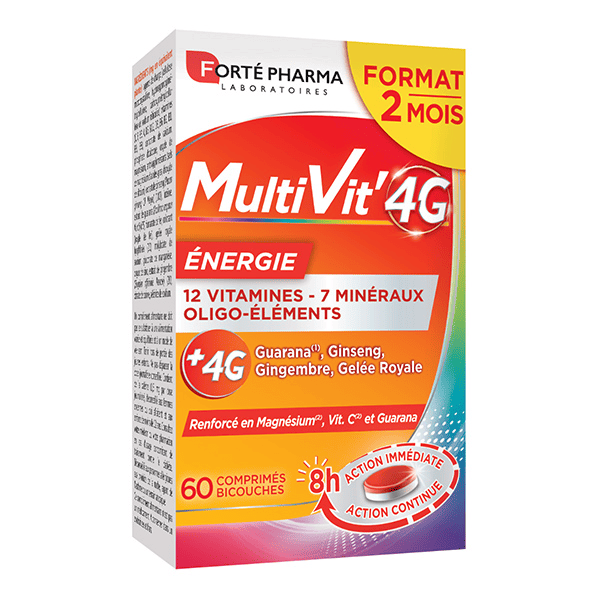 Multivit' 4G Energie Magnesium Vitamine C Fer 60 comprimés