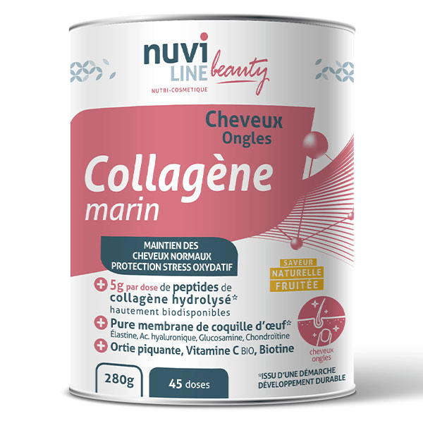 Collagène Marin Cheveux & Ongles Ortie piquante Biotine (B8) Saveur Fruitée 280g