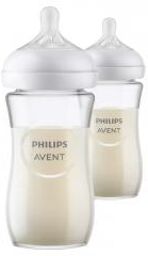 Biberon à Réponse Naturelle - en Verre - 240 ml - Lot de 2 - Boîte 2 biberons de 240 ml