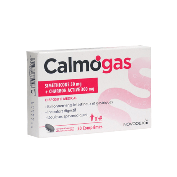 Calmogas Siméthicone 50mg + Charbon Activé 300mg 20 comprimés