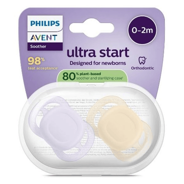 Sucette Ultra Start jour 0-2M Uni Pastelle x2 silicone, sans BPA
