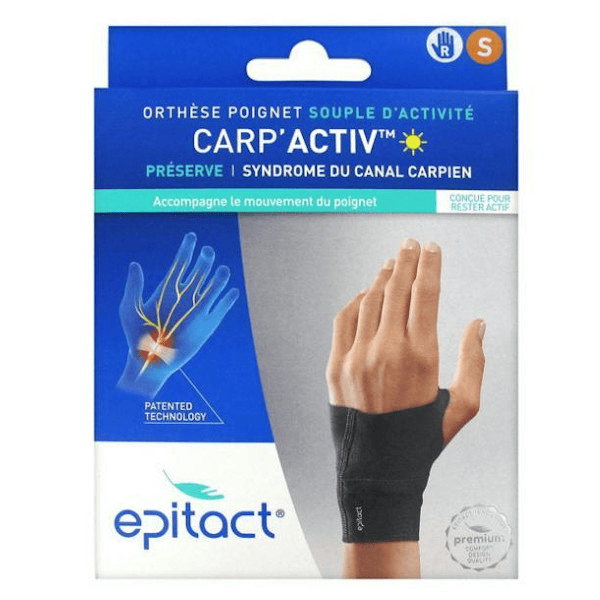 Carp'Activ Orthèse Poignet Souple d'Activité Préserve Syndrome du Canal Carpien Droite Taille S 1 unité