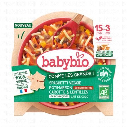 Comme les grands - Spaghetti Veggie Potimarron Carotte Lentille & Lait de cocodès 15 mois 200g