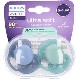 Sucette +6m Soft bleu/vert