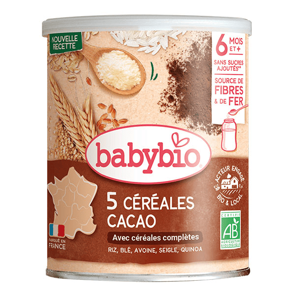 5 Céréales Cacao Riz, Blé, Avoine, Seigle, Quinoa +8m Bio 220g