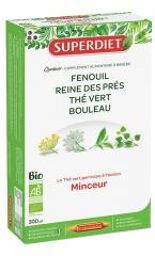 Quatuor Thé Vert Minceur Bio Fenouil Reine Des Prés Thé Vert Bouleau - 20 Ampoules de 15 ml - Boîte 20 ampoules de 15 ml