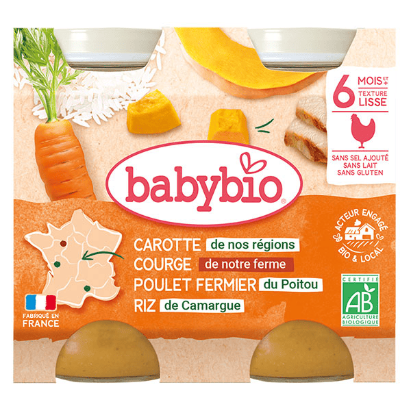 Petits Pots Midi Carotte Butternut Poulet Riz +6m Bio 2 x 200g