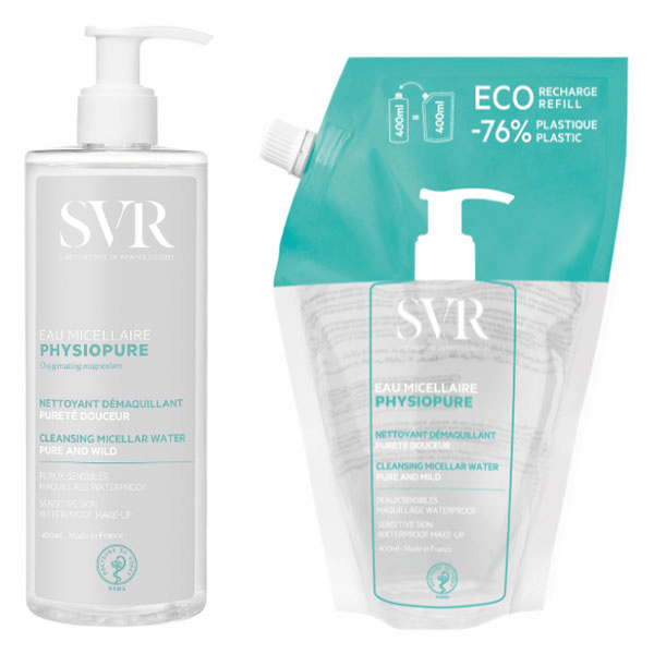 Physiopure Eau Micellaire 400ml + Eco-Recharge 400ml Peaux Mixtes et Sensibles