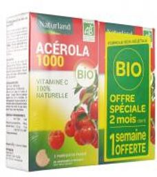 Acerola Bio Lot2 60 Comprimés à Croquer Dont 1 Semaine Offerte - Lot 4 tubes de 15 comprimés