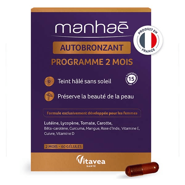 - Autobronzant - Teint hâlé sans soleil - Préserve la beauté de la peau - 60 gélules