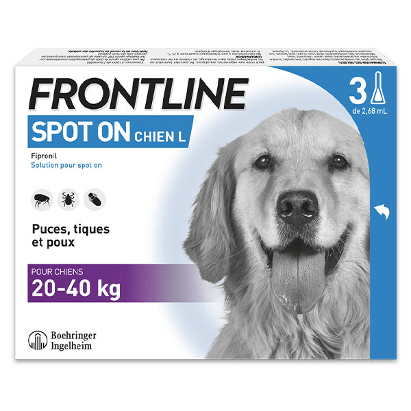 Spot On chien - Anti-puces anti-tiques pour chien L 20-40kg - 3 pipettes