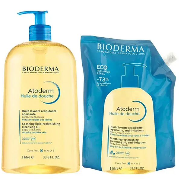 Atoderm Huile de Douche Apaisante Peaux très Sèches Atopiques famille et éco-recharge 1L