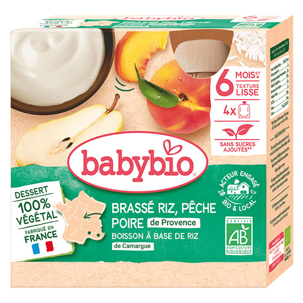 Desserts Végétaux Gourde Brassé Riz Pêche Poire +6m Bio 4 x 85g