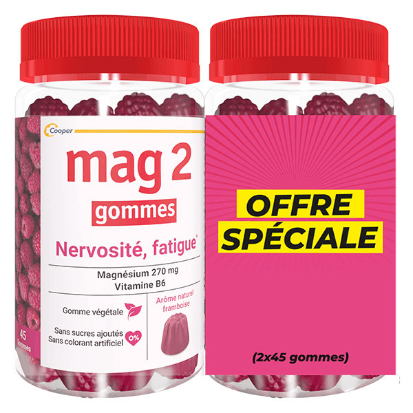 Mag2 Gommes Framboise Complément Alimentaire Nervosité Fatigue 2x45 Gommes