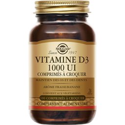Vitamine D3 1000 UI à croquer - Fraise/Banane - Défenses Immunitaires - 100 comprimés à croquer
