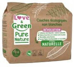 Pure Nature Couches Hypoallergéniques et Écologiques Non Blanchies T4+ X 35 - Paquet 35 couches