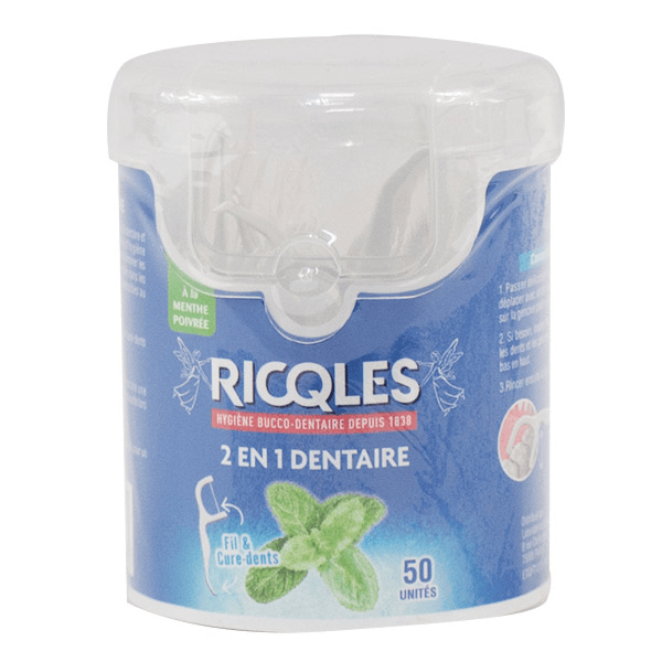 2 en 1 Dentaire Fil et Cure Dents  Menthe Poivrée 50 unités