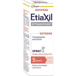 Etiaxil - Déodorant Detranspirant - Transpiration Excessive - Aisselles Mains Pieds Torse - Extrême 5 jours - Peaux normales - Efficacité 5 jours - Spray - 30 ml