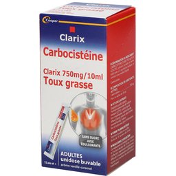 - Carbocistéine 750mg/10ml - Toux Grasse - Adultes - Unidose Buvable - Arôme vanille - caramel - 15 Unidoses
